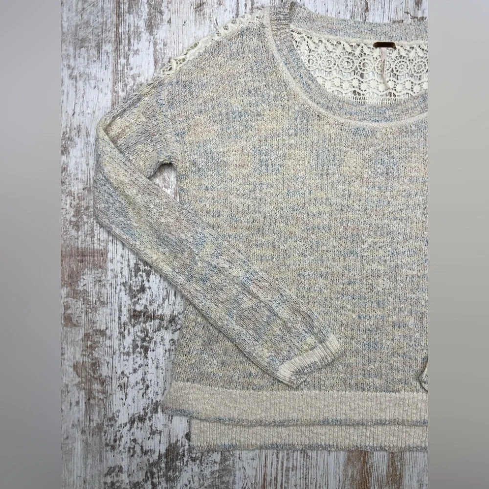 Free People Sweet Jane Lace Back Knit Sweater Rainbow GUC Medium